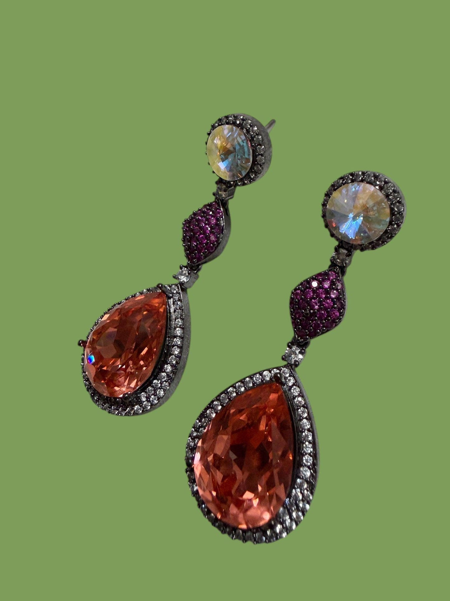 Peach Drop Earrings Statement Teardrop Earrings Glam Party Jewelry