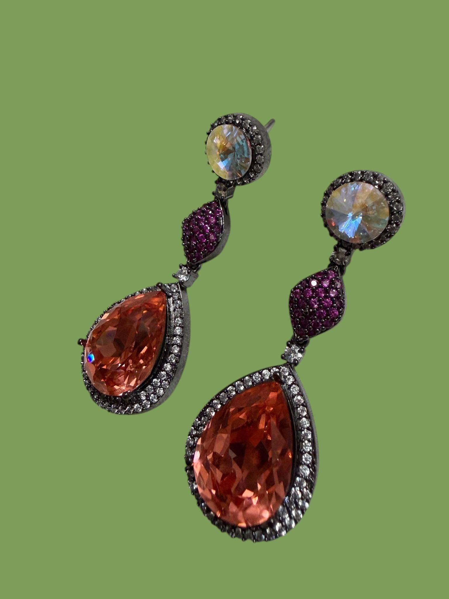 Peach Drop Earrings Statement Teardrop Earrings Glam Party Jewelry