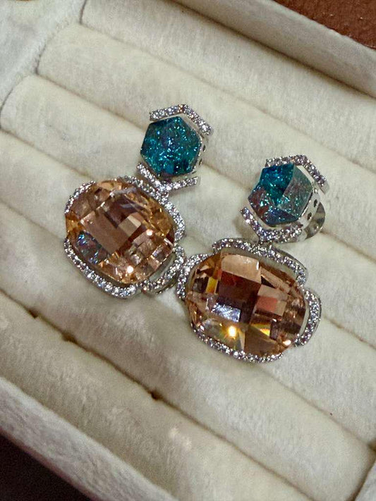 Statement Geometric Drop Earrings with Cubic Zirconia Accents – Luxury Dangle Style