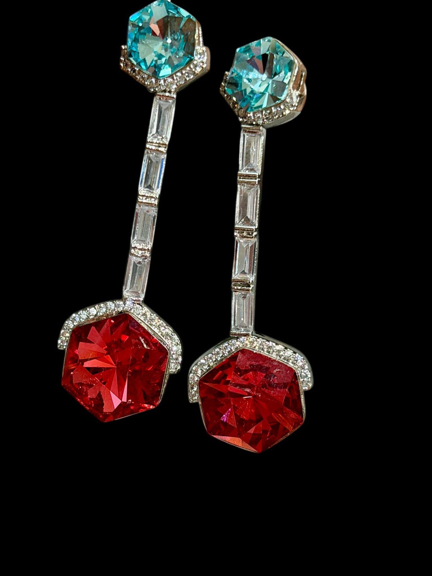Art Deco Linear Baguette Drop Earrings – Elegant Halo Gemstone Statement Jewelry