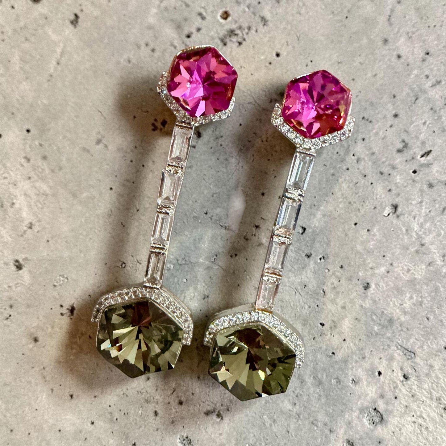 Art Deco Linear Baguette Drop Earrings – Elegant Halo Gemstone Statement Jewelry