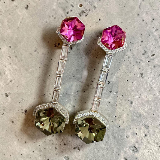 Art Deco Linear Baguette Drop Earrings – Elegant Halo Gemstone Statement Jewelry