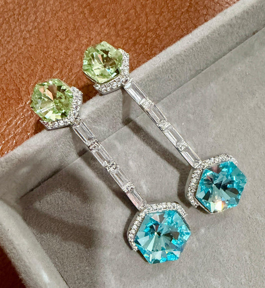 Art Deco Linear Baguette Drop Earrings – Elegant Halo Gemstone Statement Jewelry