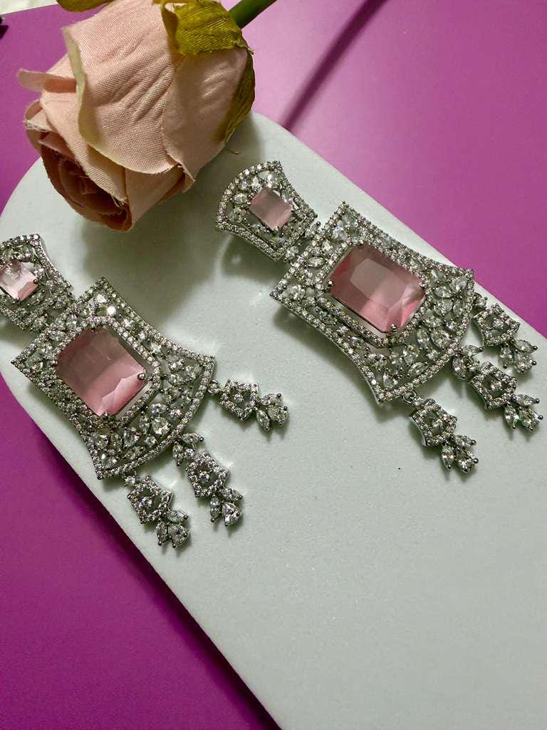 Blush Pink Crystal Statement Earrings Art Deco Bridal Earrings Luxury CZ Dangle Earrings