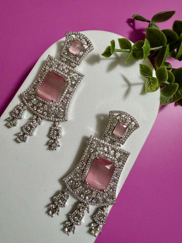 Blush Pink Crystal Statement Earrings Art Deco Bridal Earrings Luxury CZ Dangle Earrings