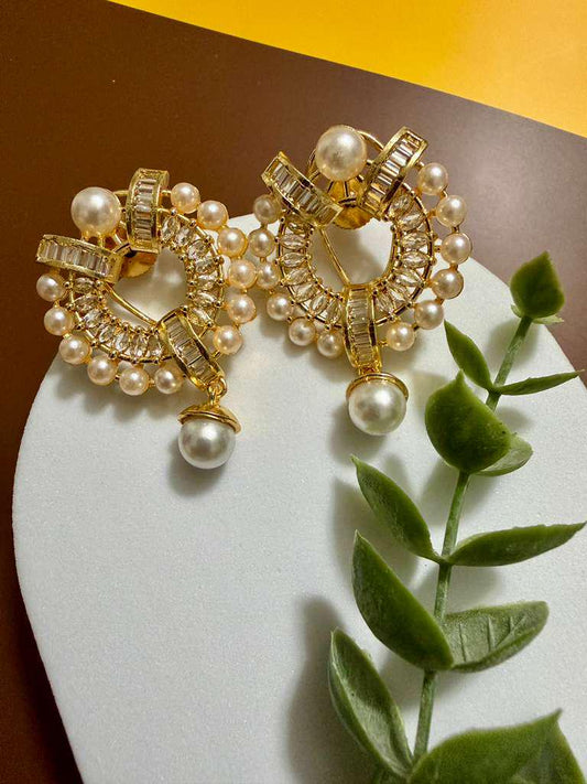 Gold Pearl Hoop Earrings Crystal Statement Earrings Luxury Pearl Dangle Earrings