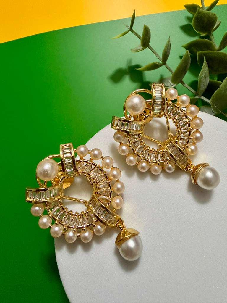 Gold Pearl Hoop Earrings Crystal Statement Earrings Luxury Pearl Dangle Earrings