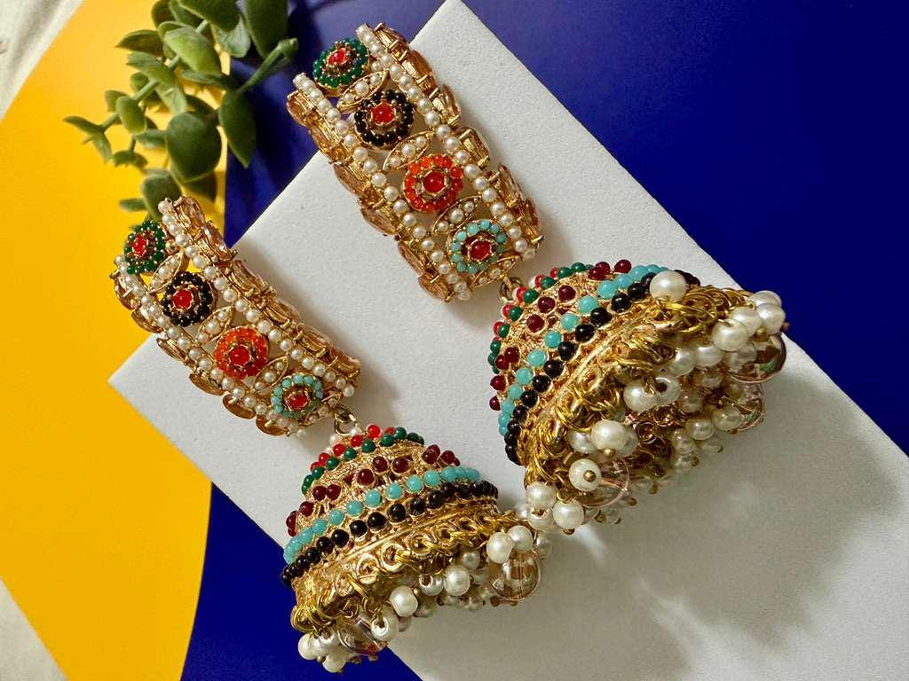 Colorful Traditional Jhumka Earrings Indian Bridal Earrings Ethnic Statement Jewelry