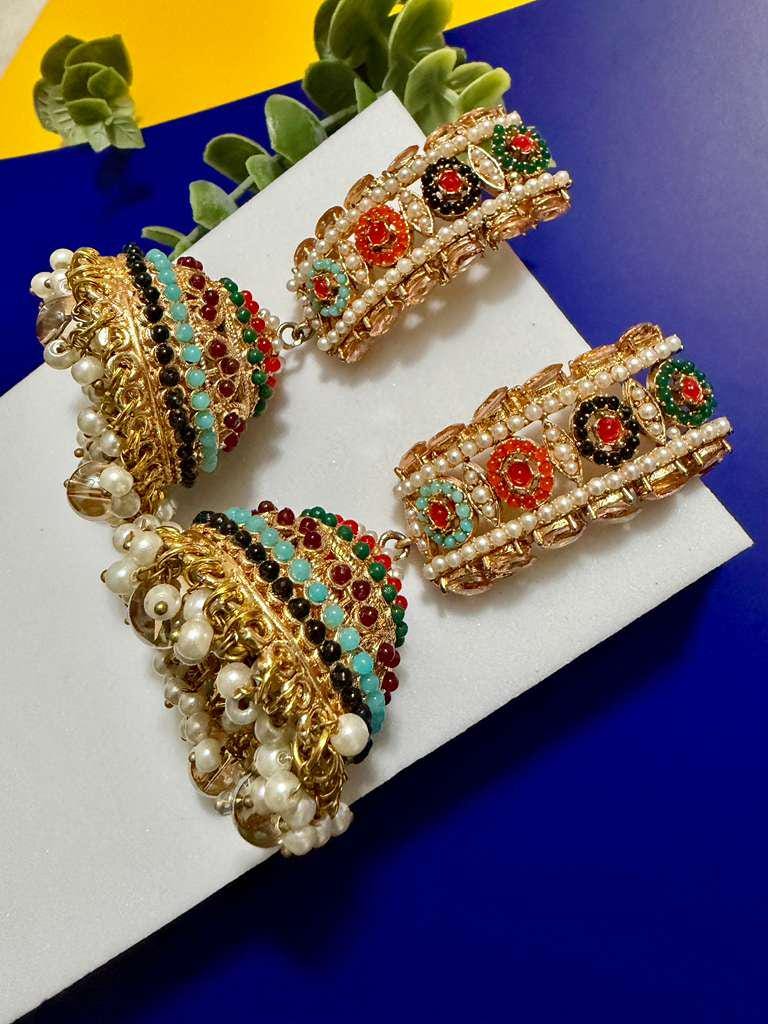 Colorful Traditional Jhumka Earrings Indian Bridal Earrings Ethnic Statement Jewelry
