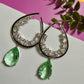 Green Teardrop Crystal Earrings Modern Statement Earrings Silver Hoop Drop Earrings