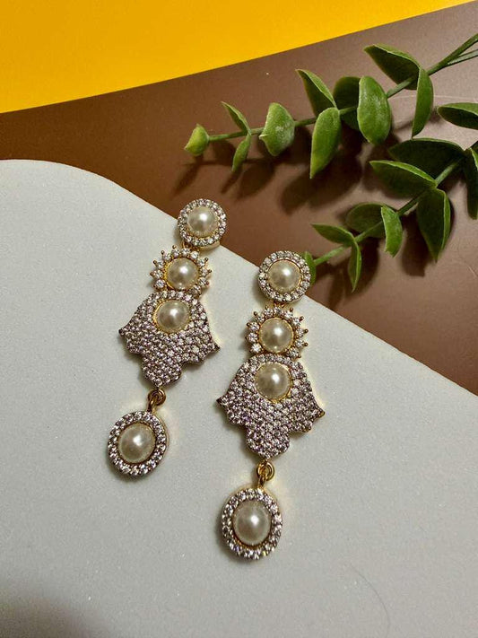 Pearl Statement Drop Earrings Gold Crystal Bridal Earrings Elegant Pearl Dangle Earrings
