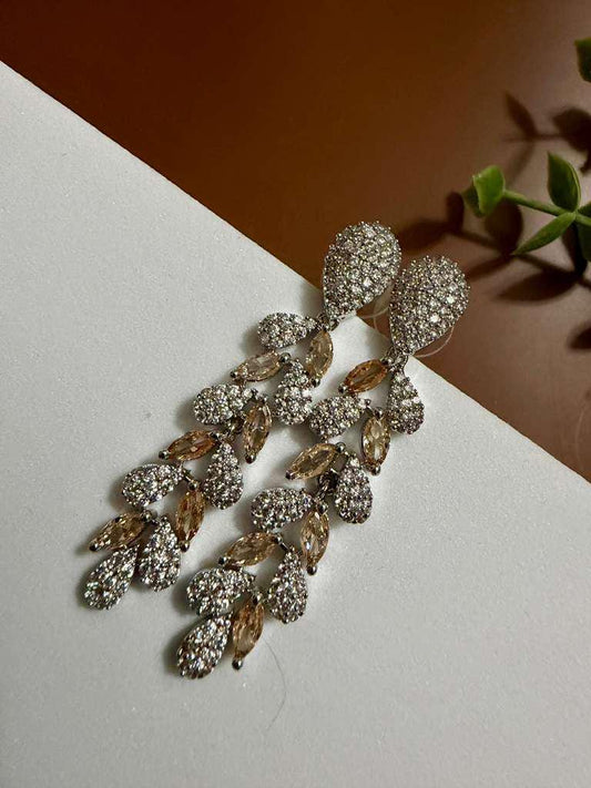 Champagne Crystal Chandelier Earrings Luxury Statement Earrings Long Dangle Bridal Earrings
