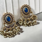 Elegant Blue Jhumka Earrings with stone Accents - Traditional Indian Jewelry