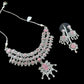Blush Statement Necklace Set Layered CZ Bridal Jewelry Set Chandelier Earrings