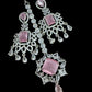 Blush Statement Necklace Set Layered CZ Bridal Jewelry Set Chandelier Earrings