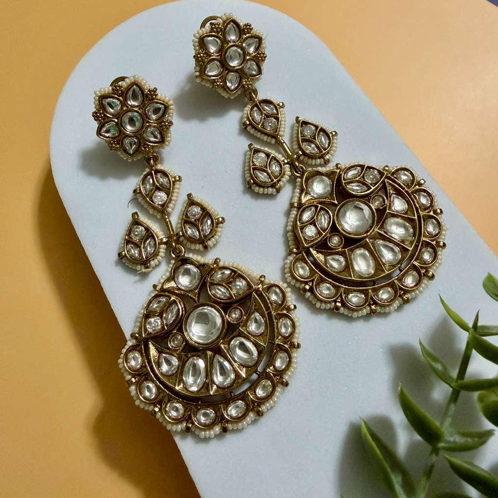 Traditional Kundan Chandbali Earrings Indian Bridal Earrings Pearl Statement Earrings