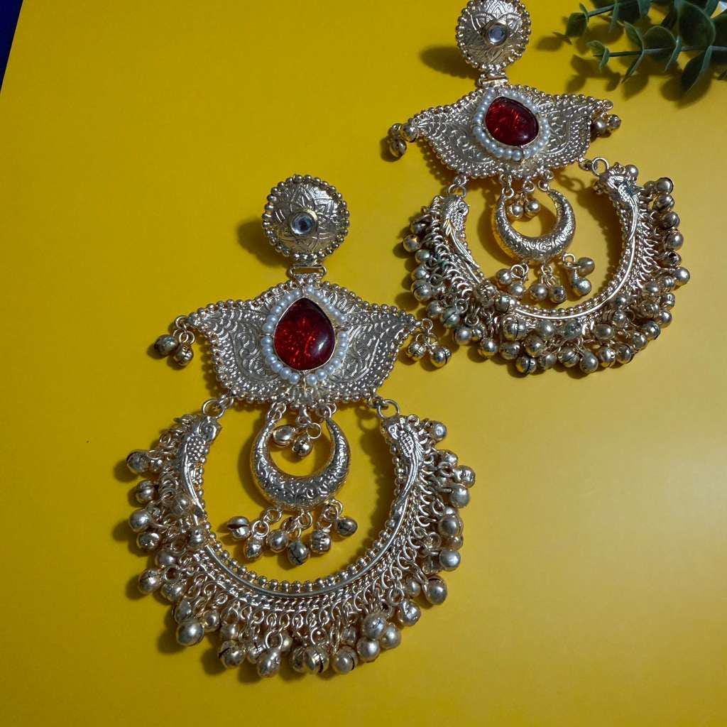 Silver Tribal Chandbali Earrings Boho Statement Earrings Oxidized Ethnic Jewelry