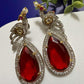 Ruby Red Peacock Earrings Statement Drop Earrings Luxury CZ Bridal Earrings