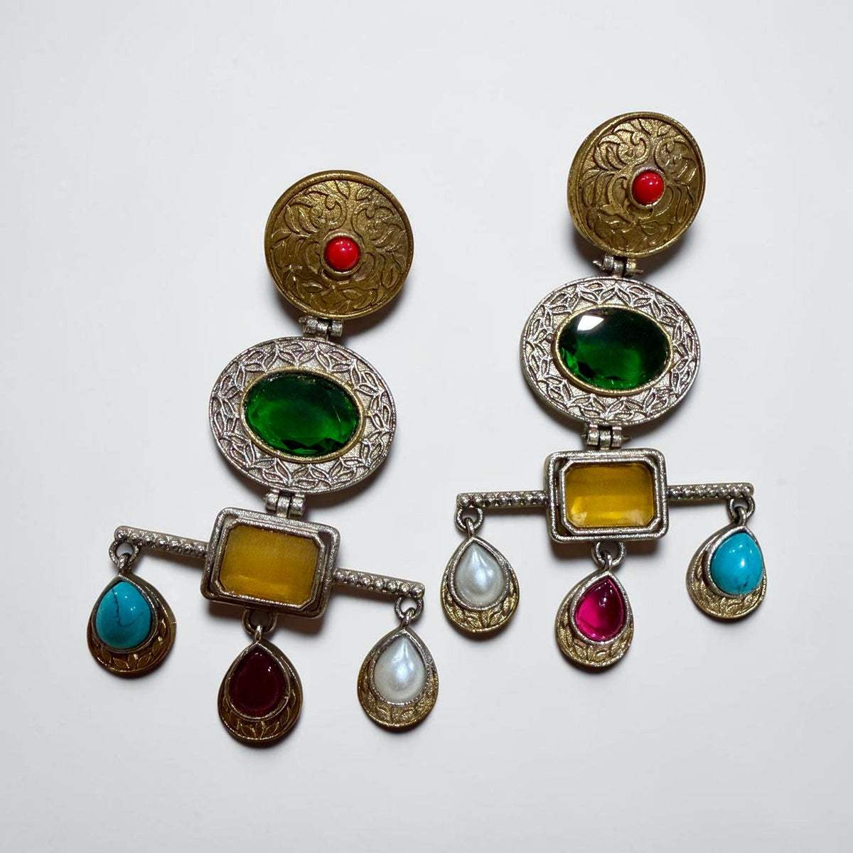 Multistone Statement Dangle Earrings Tribal Inspired Drop Earrings