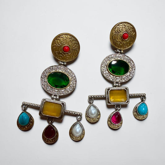 Multistone Statement Dangle Earrings Tribal Inspired Drop Earrings