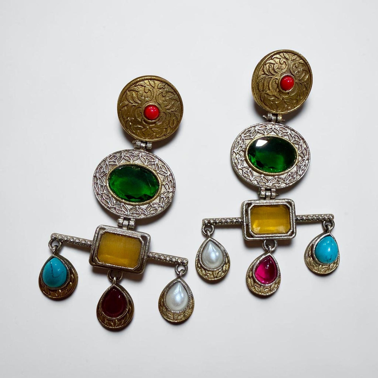 Multistone Statement Dangle Earrings Tribal Inspired Drop Earrings