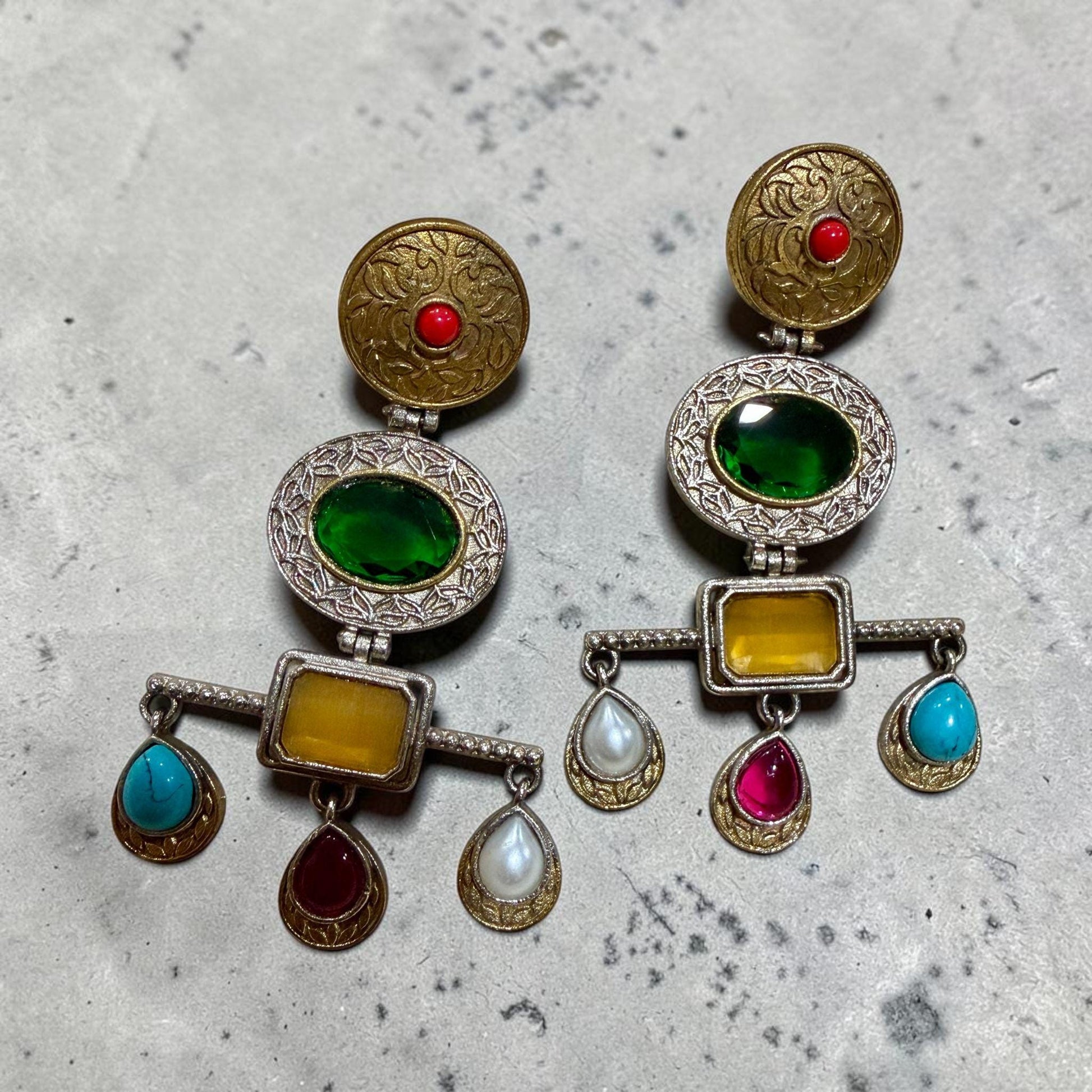 Multistone Statement Dangle Earrings Tribal Inspired Drop Earrings