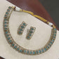 Turquoise Stone Necklace Set Gold Choker Necklace with Earrings Statement Bridal Jewelry