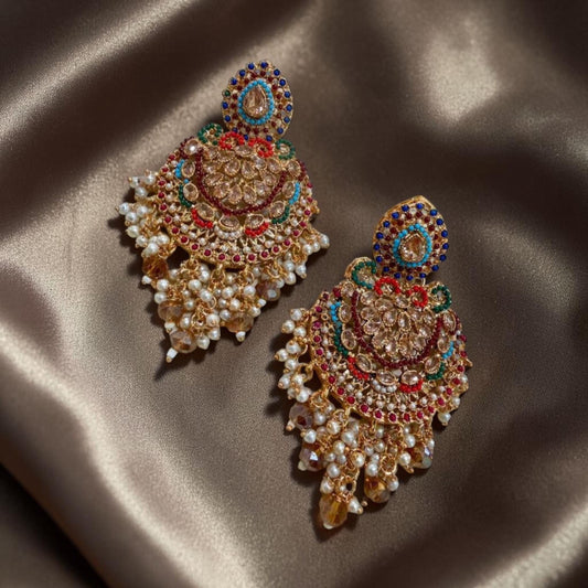 Royal Chandbali Statement Earrings Gold Polki Bridal Earrings Pearl