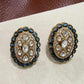 Midnight Halo Polki Stud Earrings Gold Statement Studs Oval Cocktail Earrings