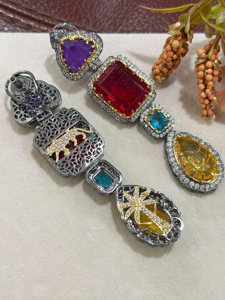 Gem Cascade Statement Earrings Art Deco Drop Earrings Luxury Bridal Earrings