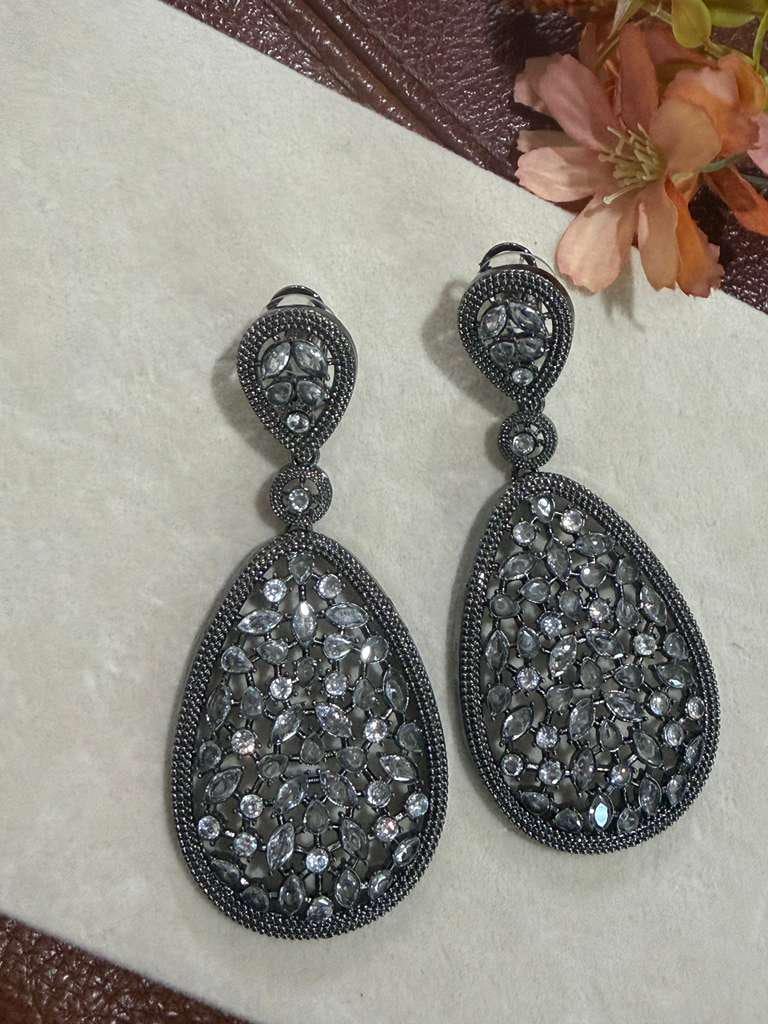 Midnight Teardrop Statement Earrings Black Rhodium Dangle Earrings Vintage Glam Party Earrings