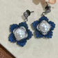Royal Bloom Pearl Earrings Floral Statement Earrings Blue Evening Earrings