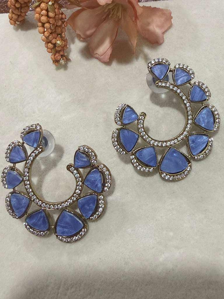 Celestial Crescent Hoop Earrings Blue Statement Earrings Modern Ethnic Hoops Designer