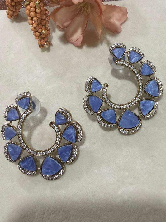 Celestial Crescent Hoop Earrings Blue Statement Earrings Modern Ethnic Hoops Designer