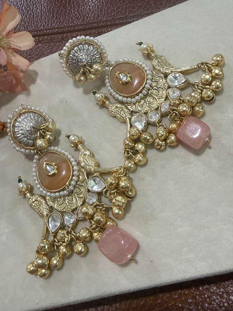 Rosé Royale Chandbali Earrings Pearl Drop Statement Earrings Vintage Ethnic Jewelry
