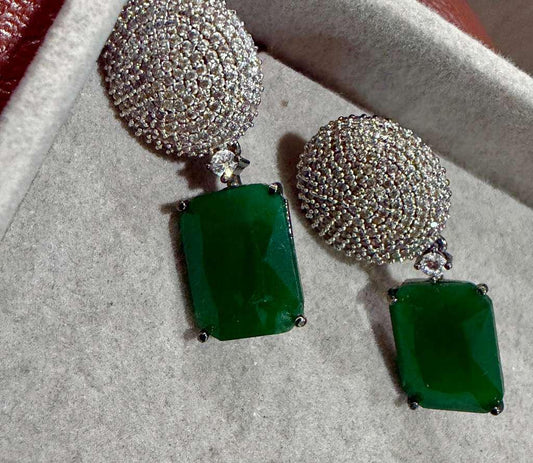 Emerald Green Statement Stud Earrings Luxury Geometric Drop Earrings