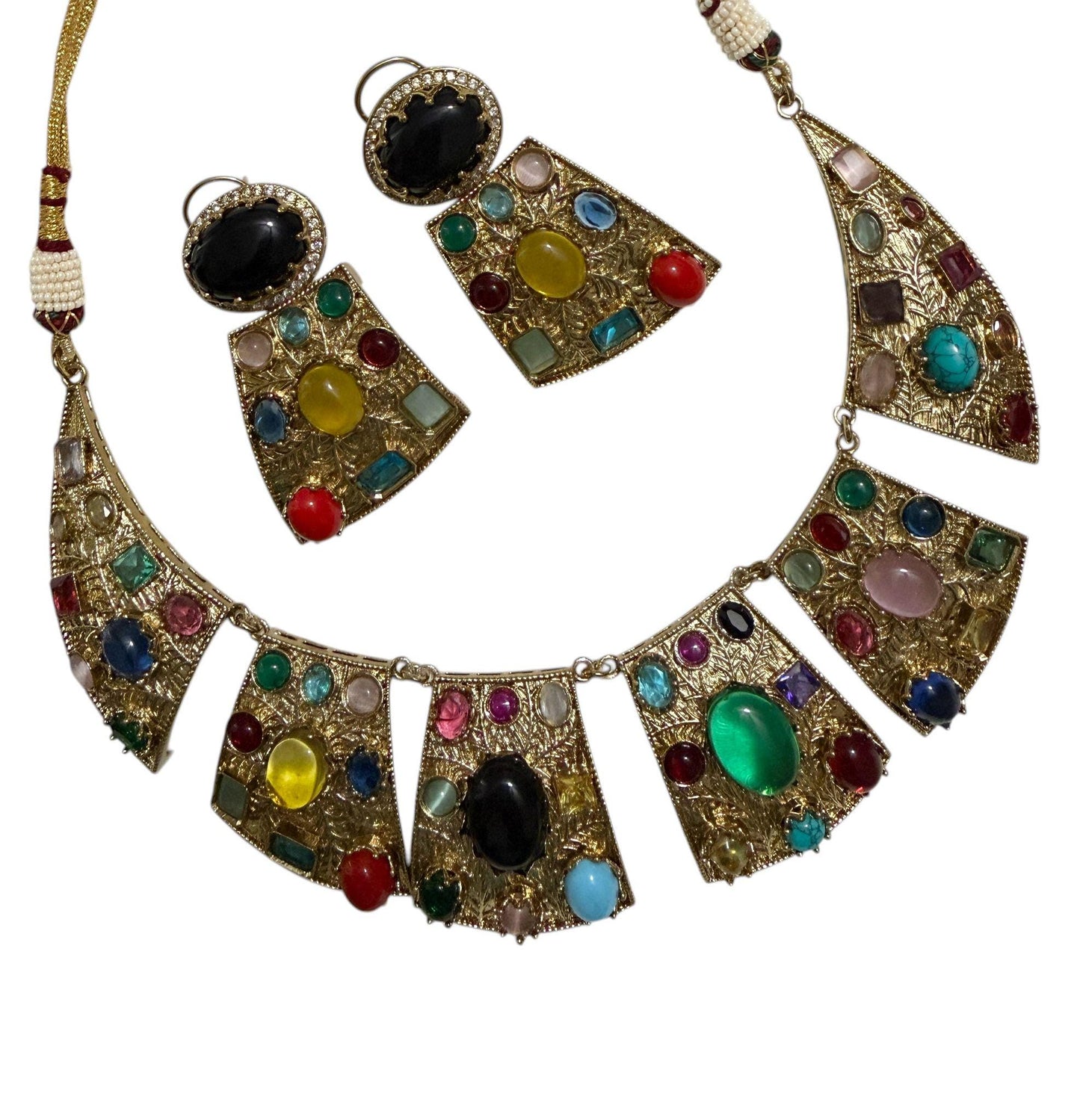Bohemian Mosaic Jewelry Set Colorful Statement Necklace and Earrings Set