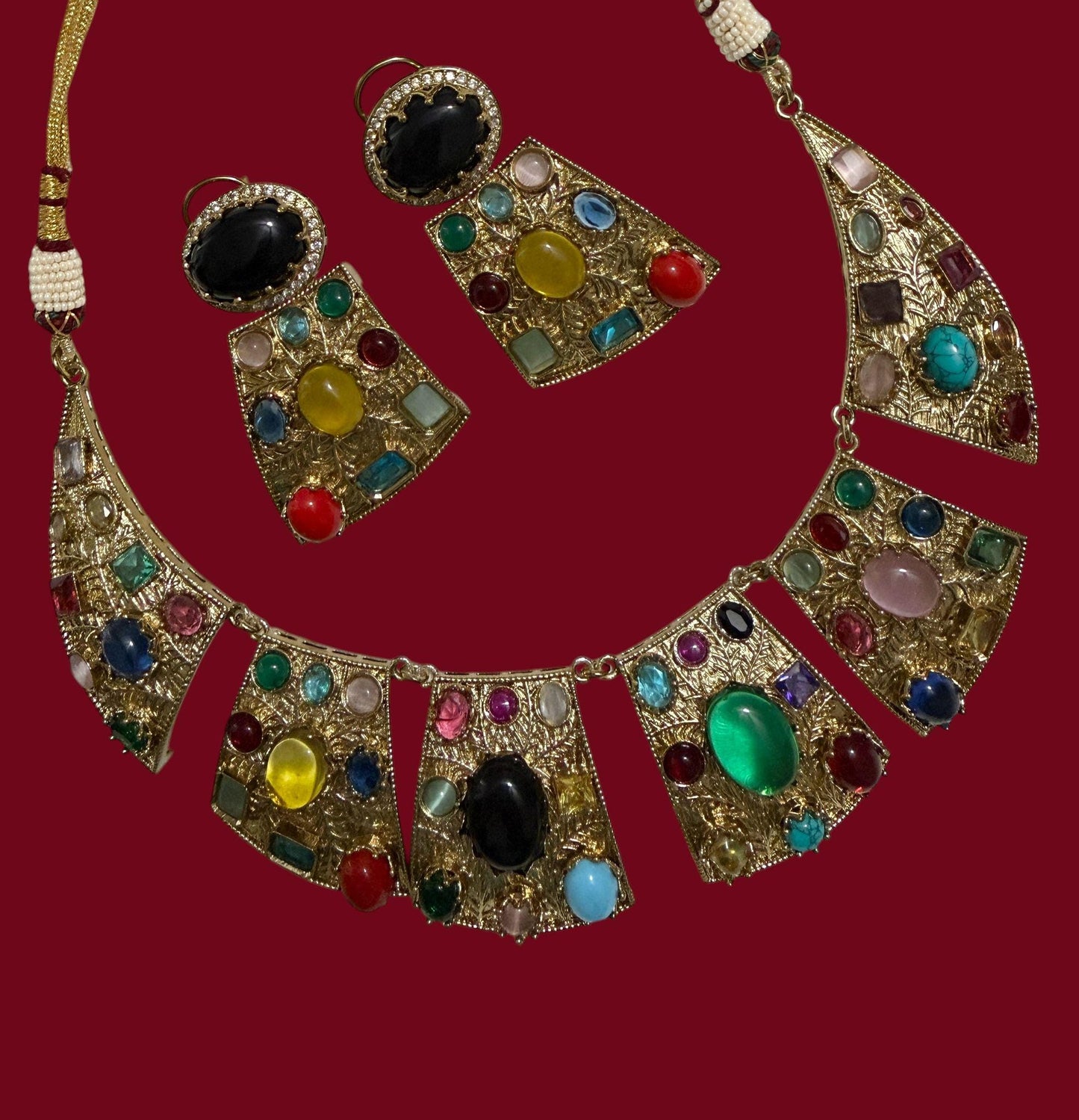 Bohemian Mosaic Jewelry Set Colorful Statement Necklace and Earrings Set
