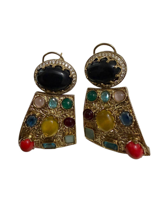Bohemian Mosaic Jewelry Set Colorful Statement Necklace and Earrings Set