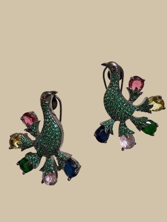 Tropical Bird Statement Earrings Colorful Designer Drop Earrings
