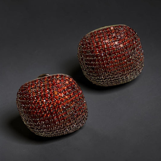 Rust Crystal Statement Stud Earrings Luxury Pave Dome Earrings Sparkly Party Jewelry