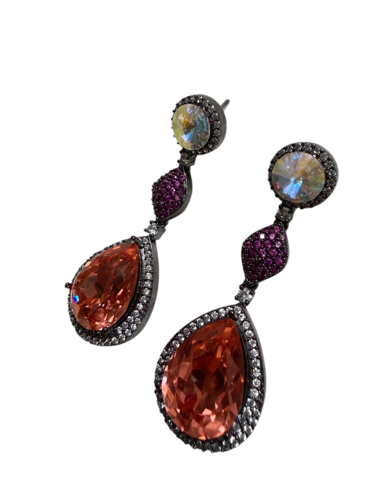 Peach Drop Earrings Statement Teardrop Earrings Glam Party Jewelry