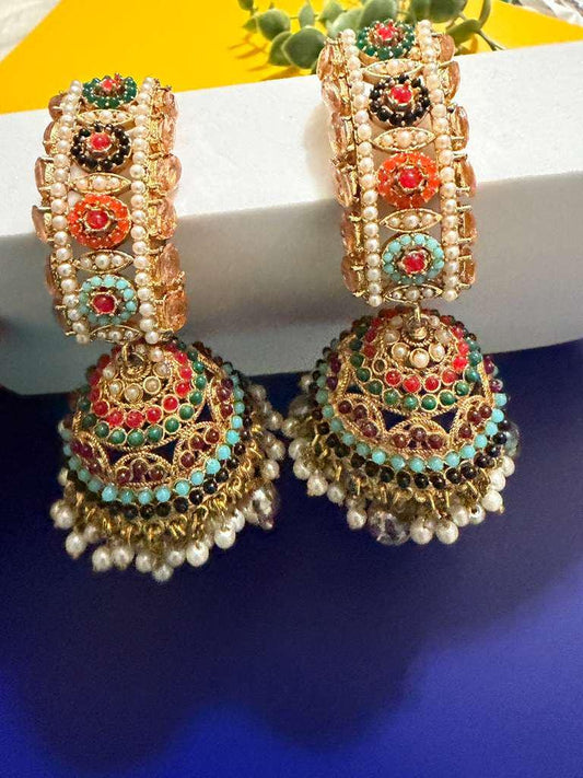 Colorful Traditional Jhumka Earrings Indian Bridal Earrings Ethnic Statement Jewelry