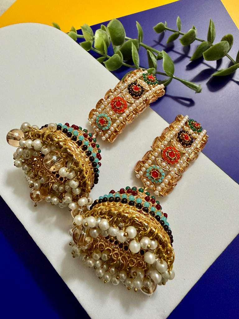 Colorful Traditional Jhumka Earrings Indian Bridal Earrings Ethnic Statement Jewelry