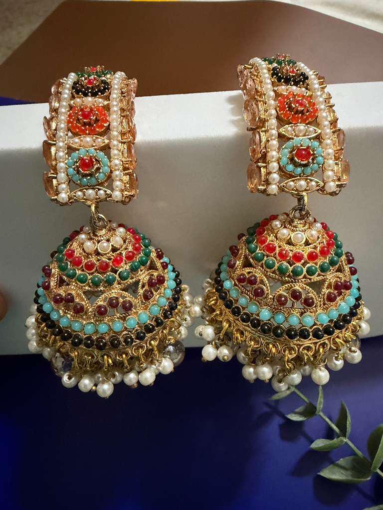 Colorful Traditional Jhumka Earrings Indian Bridal Earrings Ethnic Statement Jewelry