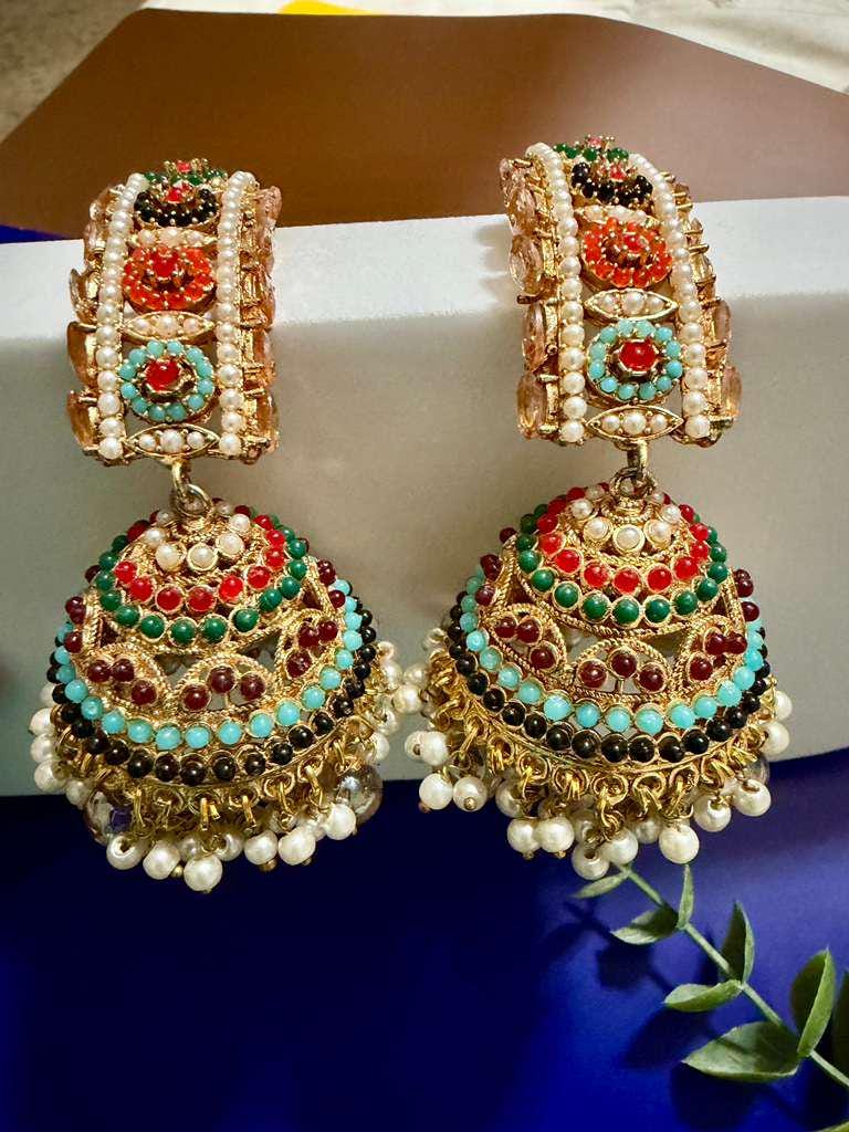 Colorful Traditional Jhumka Earrings Indian Bridal Earrings Ethnic Statement Jewelry