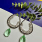 Green Teardrop Crystal Earrings Modern Statement Earrings Silver Hoop Drop Earrings
