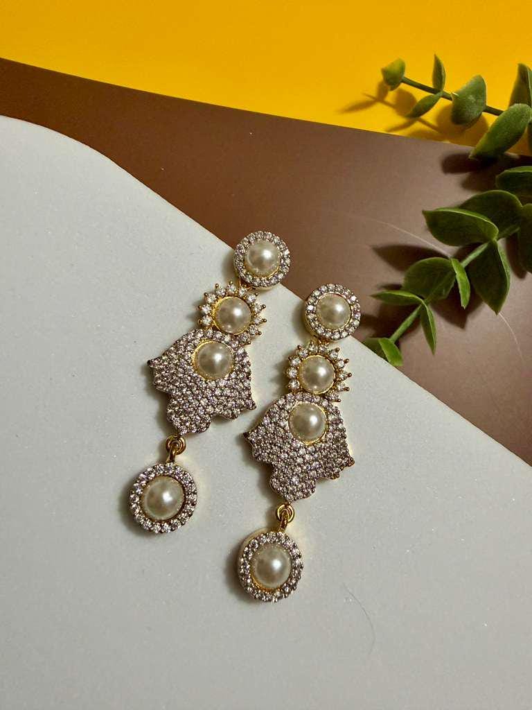 Pearl Statement Drop Earrings Gold Crystal Bridal Earrings Elegant Pearl Dangle Earrings