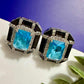 Blue Topaz Black Statement Stud Earrings Geometric Earrings Luxury Designer CZ Earrings