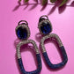 Royal Blue Crystal Drop Earrings Geometric Statement Earrings Luxury CZ Oval Link Earrings